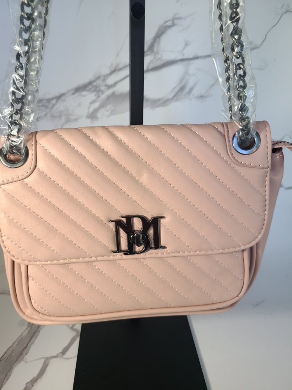 Badgley Mischka Blush Quilted Crossbody with Silver Chain